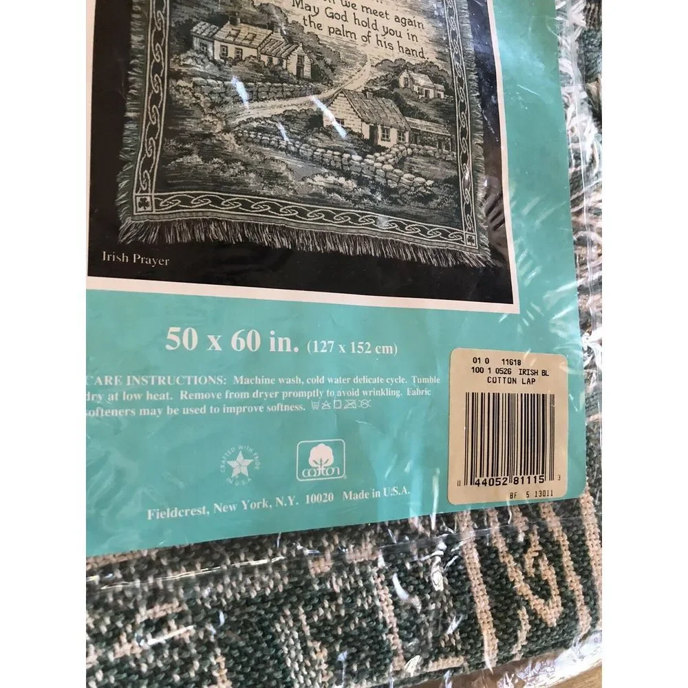 Vintage Fieldcrest Irish Blessing Tapestry Throw‎ Blanket - Celtic Knot Border